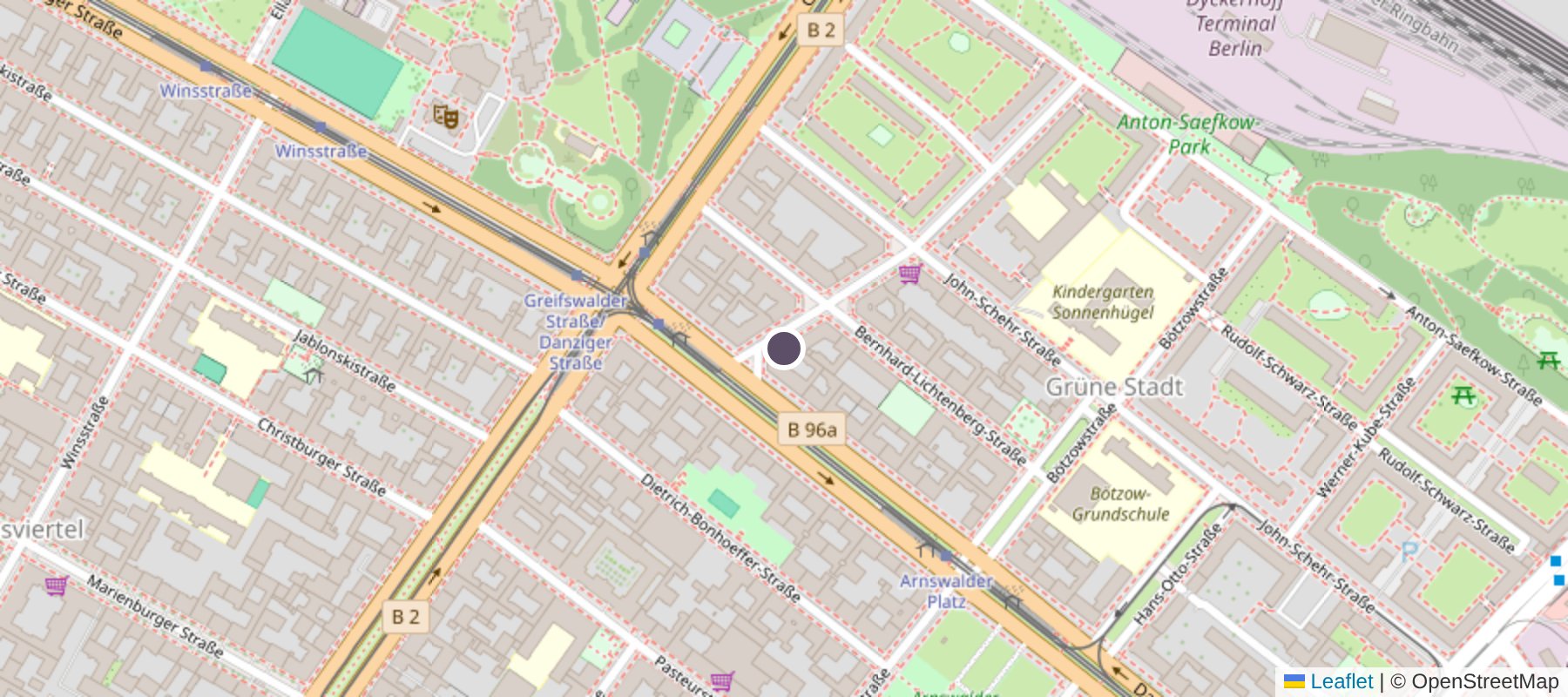 Lageplan: Eugen-Schönhaar-Str. 2, 10407 Berlin Prenzlauer Berg (Ecke Greifswalder/Danziger Straße)